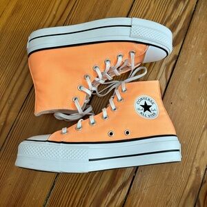 Bright Orange Hightop Platform Converses